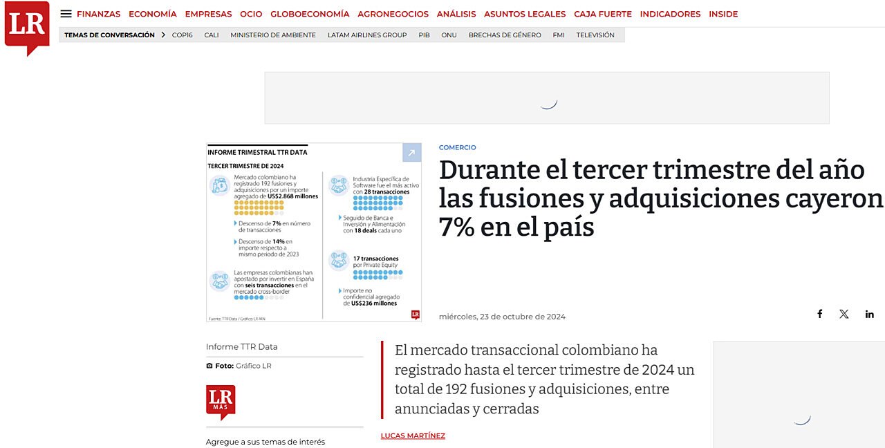 Durante el tercer trimestre del ao las fusiones y adquisiciones cayeron 7% en el pas